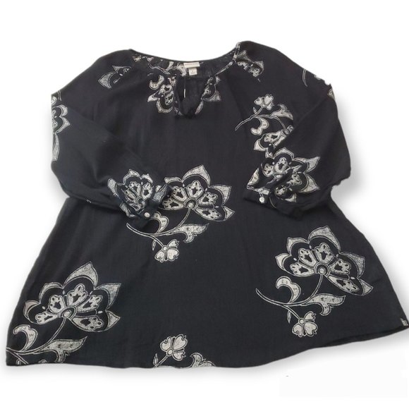 𝅺Black with white Mandela flowers print Merona Small(S) tunicTop - Picture 1 of 7